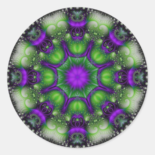 Fraktal Mandala - Lavender Delight Runder Aufkleber (Vorderseite)