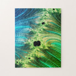 Fraktal Mandelbrot | Türkisblau und Neo Mint Puzzle