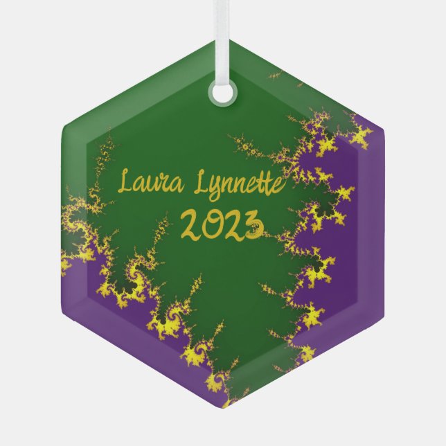 Fraktal Mardi Gras Tree Ornament Aus Glas (Vorderseite)