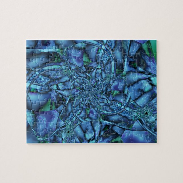 Fraktal mit Blau-Grau- und Grün-geometrischen Form Puzzle (Horizontal)