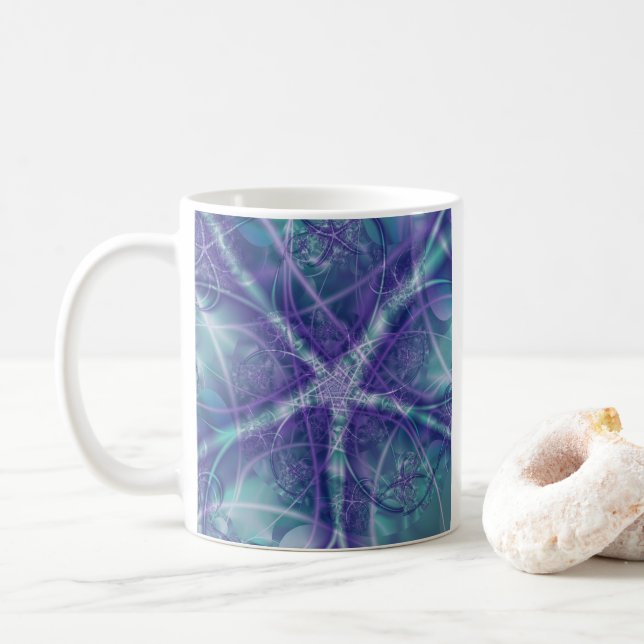 Fraktal mit Lila Blau- und Weißstern-Formen Kaffeetasse (Mit Donut)