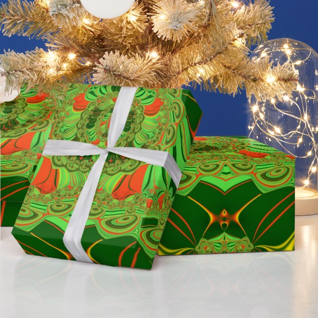 ~ Fraktal Muster Green Yellow ~ Geschenkpapier (Feiertage)