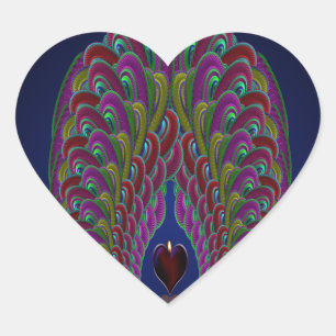 Fraktal Peacock Heart Herz-Aufkleber