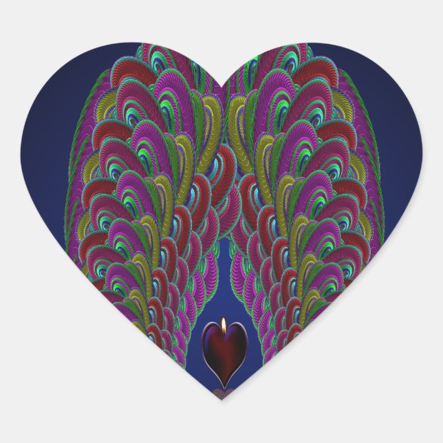 Fraktal Peacock Heart Herz-Aufkleber (Vorderseite)