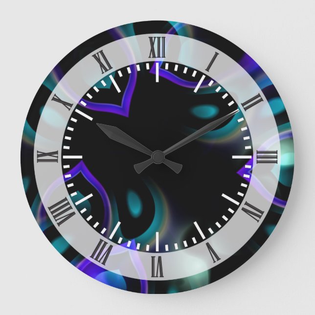 Fraktal-Pfau-Federn Große Wanduhr (Vorderseite)