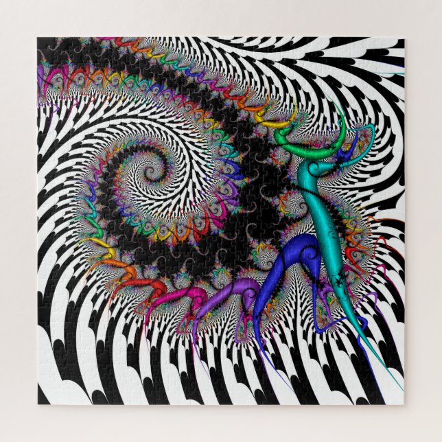Fraktal Rainbow Spirale Schwarz-weiß Abstrakt Puzzle (Vertikal)