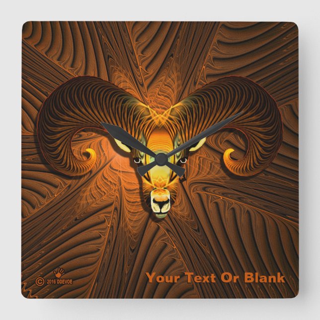 Fraktal Ram's Head Quadratische Wanduhr (Vorderseite)