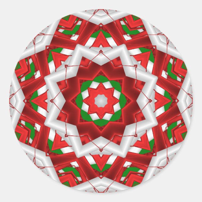 Fraktal Red Green White Holiday Ribbbons Runder Aufkleber (Vorderseite)
