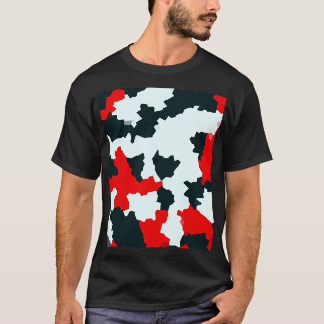 Fraktal Red Schwarz-weiß Pattern Design T-Shirt (Vorderseite)