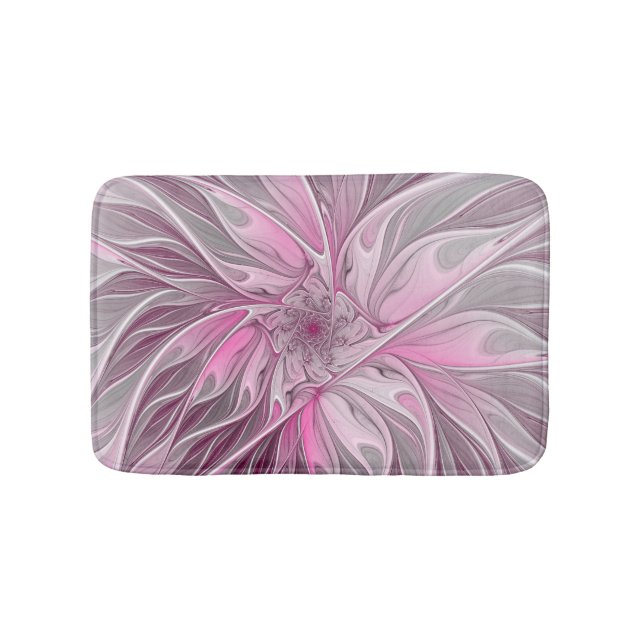 Fraktal Rosa Blume Traum, Blumenfantasy Muster Badematte (Vorderseite)