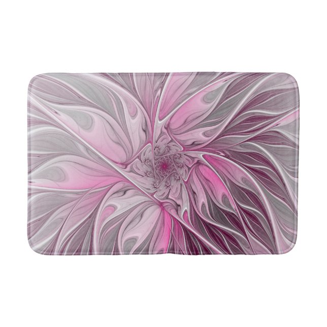 Fraktal Rosa Blume Traum, Blumenfantasy Muster Badematte (Vorderseite)