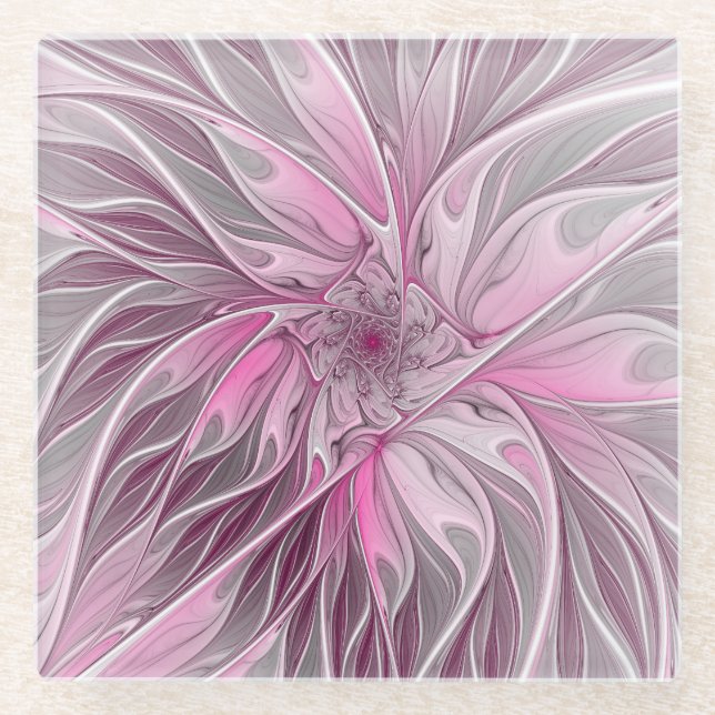 Fraktal Rosa Blume Traum, Blumenfantasy Muster Glasuntersetzer (Vorderseite)