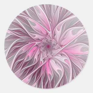 Fraktal Rosa Blume Traum, Blumenfantasy Muster Runder Aufkleber