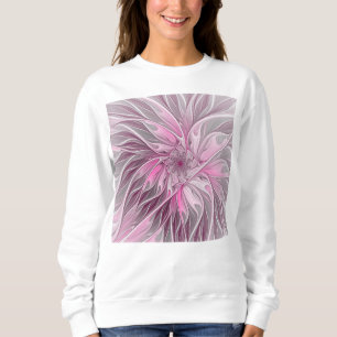 Fraktal Rosa Blume Traum, Blumenfantasy Muster Sweatshirt
