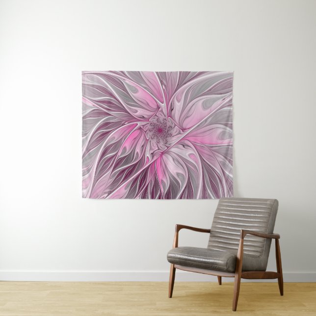 Fraktal Rosa Blume Traum, Blumenfantasy Muster Wandteppich (Beispiel (Horizontal))