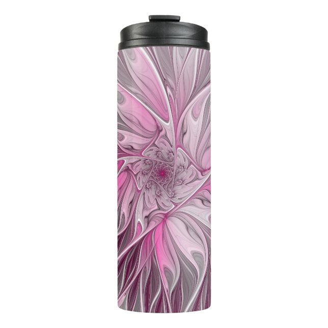 Fraktal Rosa Blume Traum, Blumenmuster Thermosbecher (Vorderseite)
