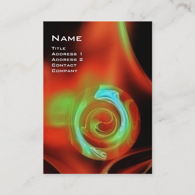 FRAKTAL ROSE 4 MONOGRAMM hellrot grün Visitenkarte (Vorderseite)