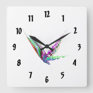 Fraktal - Schmetterling im Flug Quadratische Wanduhr