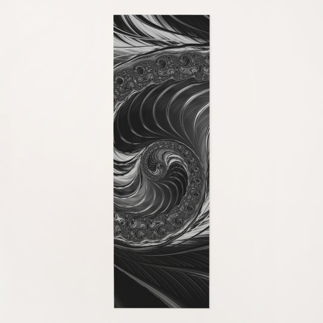 Fraktal Schwarz-weiß Metal Nautilus Swirl Yogamatte (Vorderseite)