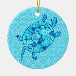 Fraktal-Schwirbelschildkröte - Kobalt und Türkisbl Keramik Ornament
