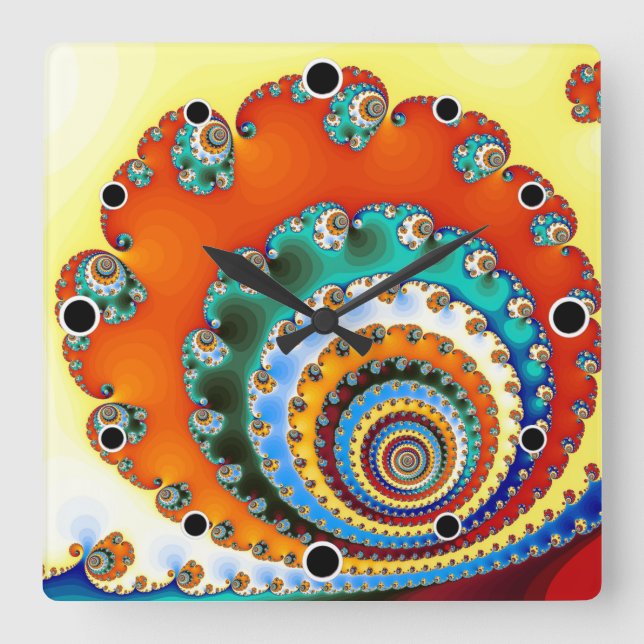 Fraktal-Spirale Quadratische Wanduhr (Vorderseite)