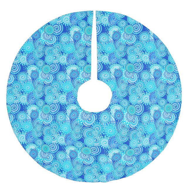 Fraktal-Swirbelmuster, kobaltblau Polyester Weihnachtsbaumdecke (Vorderseite)
