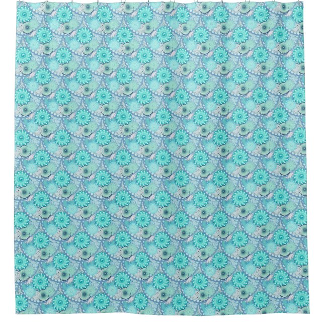 Fraktal Swirbelmuster, Light Blue und Aqua Duschvorhang (Vorderseite)