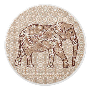 Fraktal Swirl Elefant, Braun und Taupe Keramikknauf