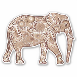 Fraktal Swirl Elephant, Braun und Taupe Aufkleber