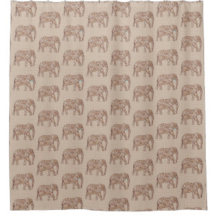 Fraktal Swirl Elephant, Braun und Taupe Duschvorhang