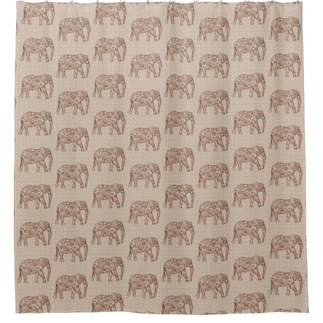 Fraktal Swirl Elephant, Braun und Taupe Duschvorhang (Vorderseite)