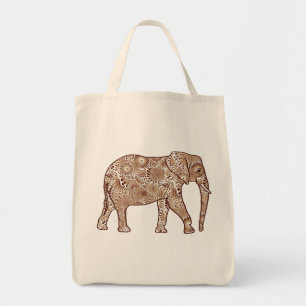 Fraktal Swirl Elephant, Braun und Taupe Tragetasche
