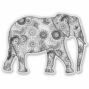 Fraktal Swirl Elephant, grau, schwarz und weiß Aufkleber