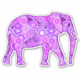 Fraktal Swirl Elephant, Lila und Orchid Aufkleber
