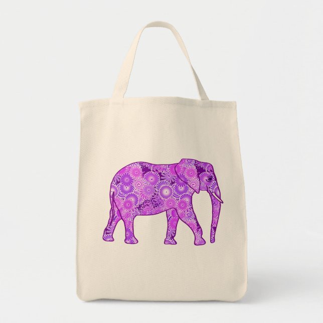 Fraktal Swirl Elephant, Lila und Orchid Tragetasche (Vorne)