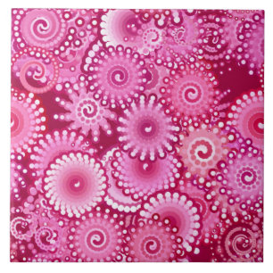 Fraktal Swirl Pattern, Magenta, Pink und Burgund Fliese