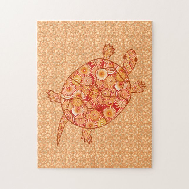 Fraktal Swirl Turtle Shades Mandarin Orange Puzzle (Vertikal)