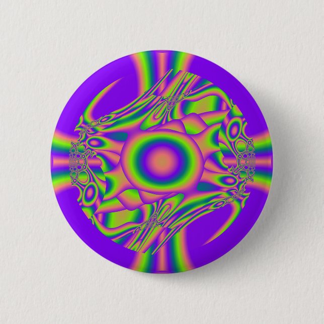 Fraktal-Verzerrungs-lila grünes psychedelisches Button (Vorderseite)