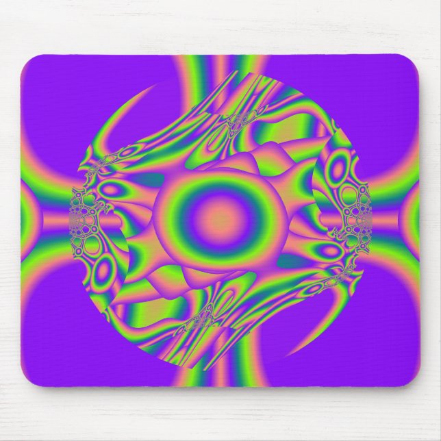 Fraktal-Verzerrungs-lila grünes psychedelisches Mousepad (Vorne)