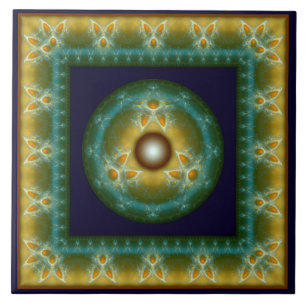 Fraktal verziertes mystisches leuchtendes Ornament Fliese