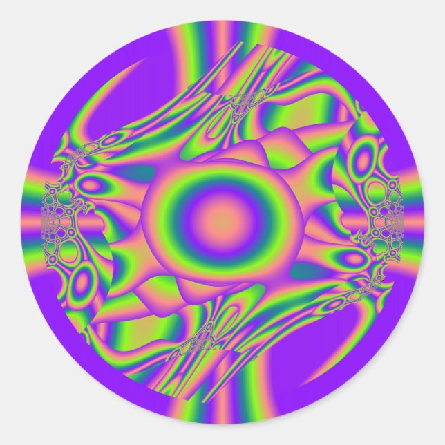 Fraktal Warp Lila Green Psychedelic Runder Aufkleber (Vorderseite)