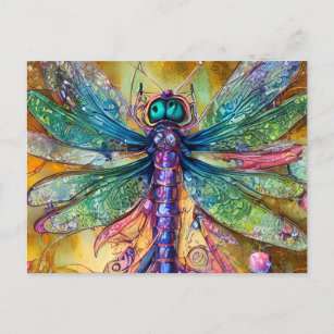 Fraktal Watercolor Dragonfly Postkarte
