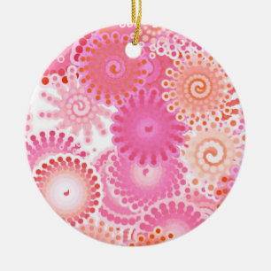Fraktal-Wirbel, Rosa- und Korallenfarben Keramik Ornament