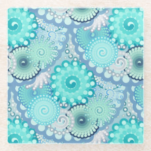 Fraktal wirbeln Muster, Light Blue und Aqua Glasuntersetzer
