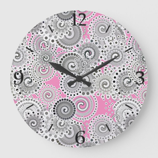 Fraktal wirbelnd, rosa und grau große wanduhr (Vorderseite)