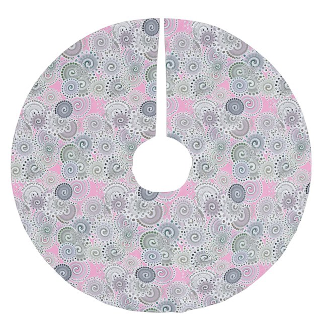 Fraktal wirbelnd, rosa und grau polyester weihnachtsbaumdecke (Vorderseite)