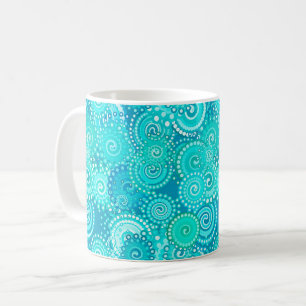 Fraktal wirbelnde Muster, ozeanblaue Farbtöne Kaffeetasse