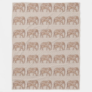 Fraktal wirbelnder Elefant - braun und taupe Fleecedecke