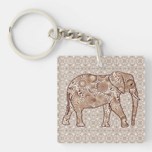Fraktal wirbelnder Elefant - braun und taupe Schlüsselanhänger