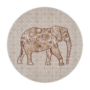 Fraktal wirbelnder Elefant - braun und taupe Schneidebrett